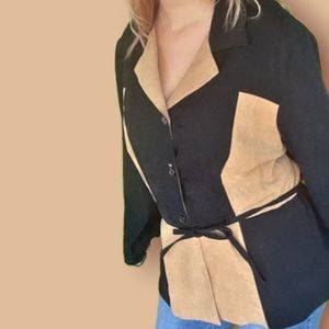 Vintage 90s does 70s faux suede tan black color block plus size 24